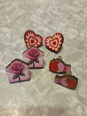 Valentines Painted Wooden Stud Earrings